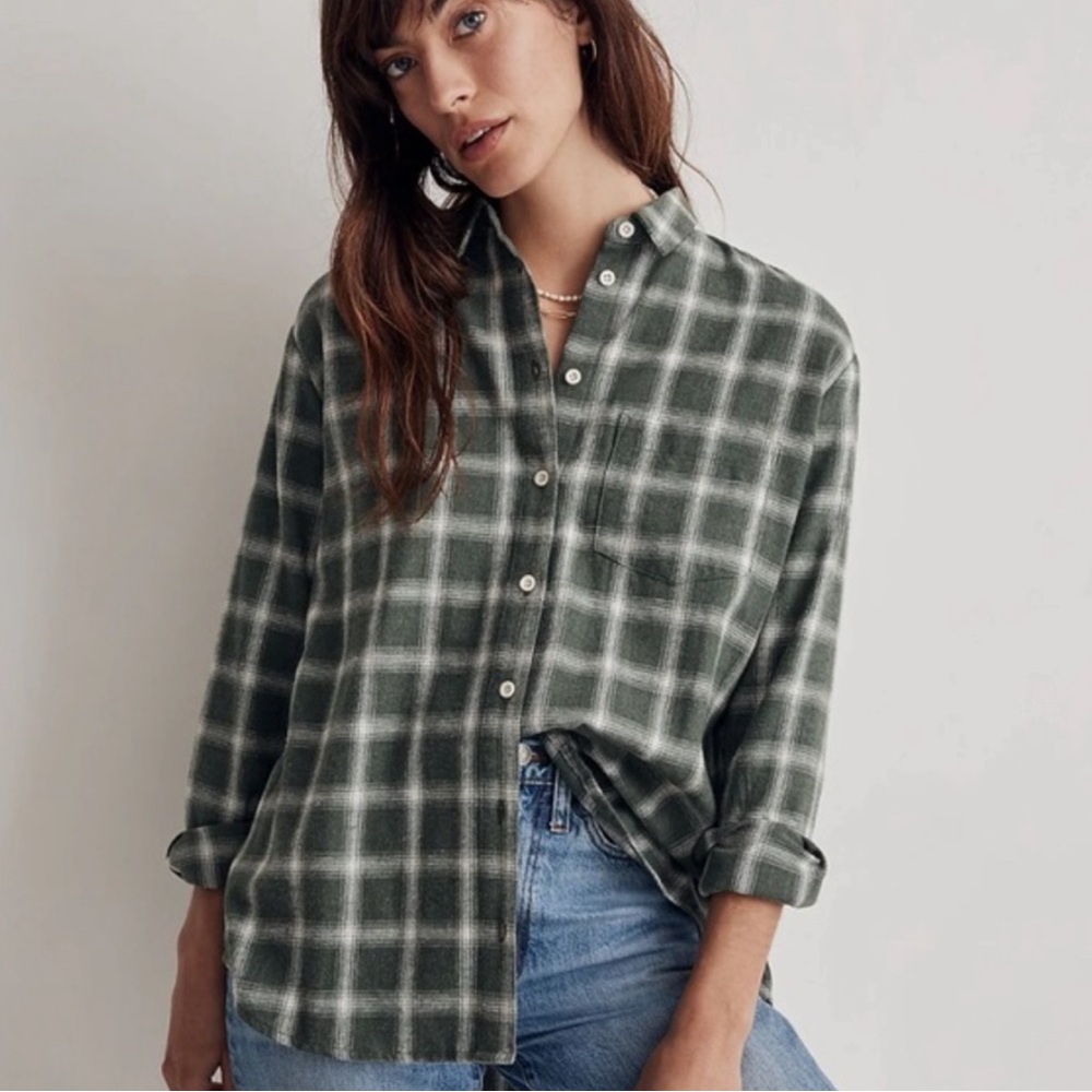 Madewell green plaid button down